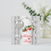 Invitation Fête de vacances Rouge Argent Blanc Noël 4 (Debout devant)