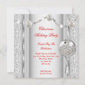 Invitation Fête de vacances Rouge Argent Blanc Noël 4 (Dos)
