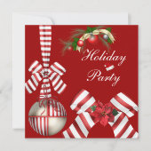 Invitation Fête de vacances Rouge Blanc Candy Stri (Devant)