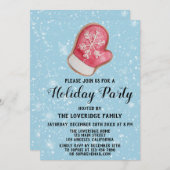 Invitation Fête de Vacances Rouge & Blanc Mitten Cookie Blue (Devant / Derrière)