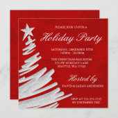 Invitation Fête de vacances rouge et argentée d'arbre de Noël (Devant / Derrière)