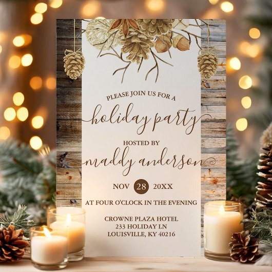 Invitation Fête de vacances Rustic Country Pine Cone
