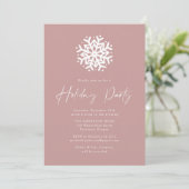 Invitation Fête de vacances simple flocon de neige Rose Pouss (Debout devant)