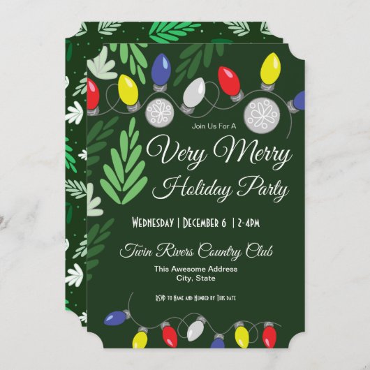 Invitation Fête de Vacances Très Joyeux Lumières De Vacances  (Devant / Derrière)