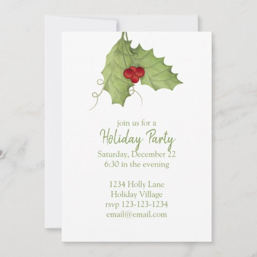 Invitation Fête de vacances Verdure Rustic Holly Berries (Devant)