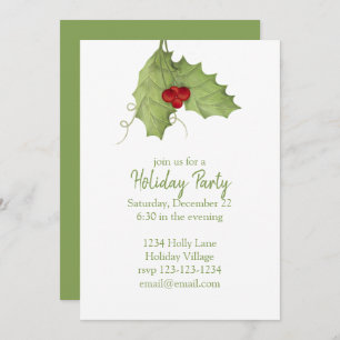 Invitation Fête de vacances Verdure Rustic Holly Berries