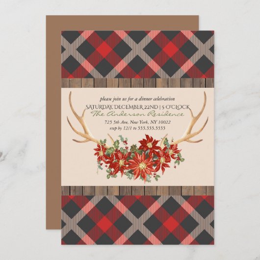 Invitation Fête de vacances Woodland Antlers (Devant / Derrière)