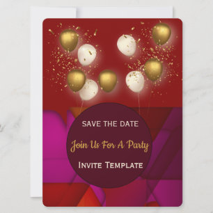 Invitation Fête de Verre Coloré Ballons Dorés