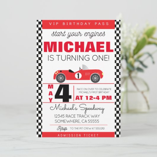 INVITATION FÊTE DE VOITURE DE COURSE (Debout devant)