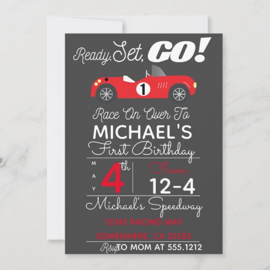 INVITATION FÊTE DE VOITURE DE COURSE (Devant)