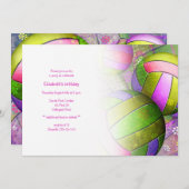 Invitation fête de volley-ball des filles lime rose chaud (Devant / Derrière)