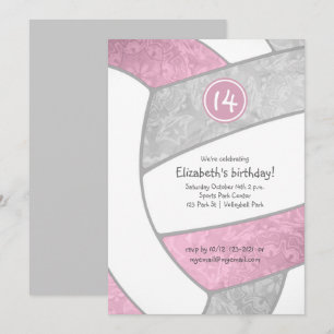 Invitation fête de volley-ball féminine rose-gris poussiéreux