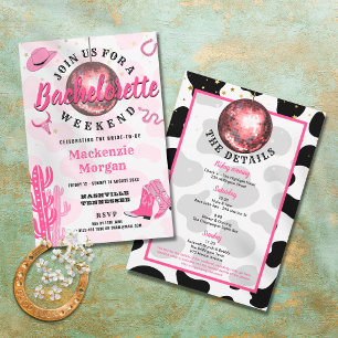 Invitation Fête de week-end de jeune fille Disco Cowgirl