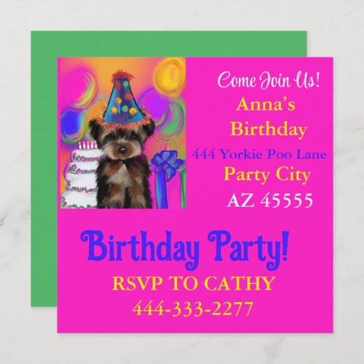 Invitation Fête de Yorkie Poo  (Devant / Derrière)