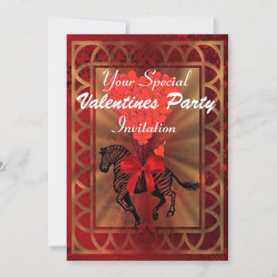 Invitation Fête de zèbre et coeur d'amour Valentines