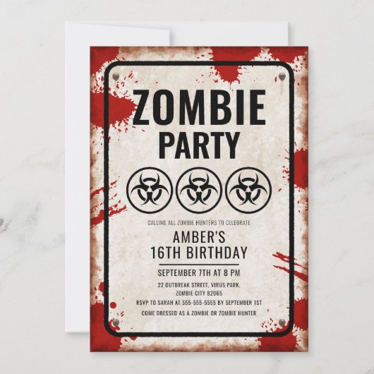 Invitation Fête de zombies avec icônes de risque biologique e (Devant)