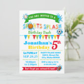 Invitation Fête d'eau d'été pour fêtes d'anniversaire de spor (Debout devant)