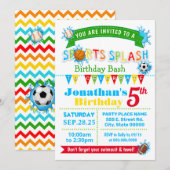 Invitation Fête d'eau d'été pour fêtes d'anniversaire de spor (Devant / Derrière)