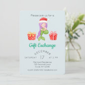 Invitation Fête d'échange cadeau de Noël de sirène d'aquarell (Debout devant)