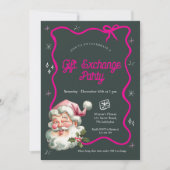 Invitation Fête d'échange cadeau de Noël rose (Devant)