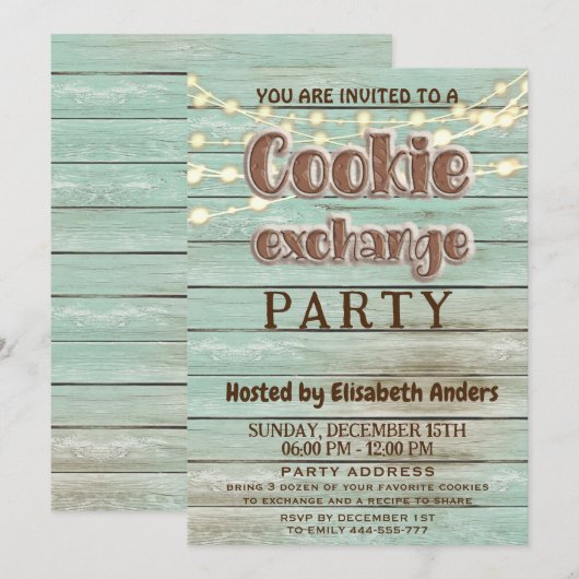 Invitation Fête d'échange de biscuits de bois rustique Invita (Devant / Derrière)