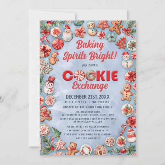 Invitation Fête d'échange de biscuits de Noël (Devant)