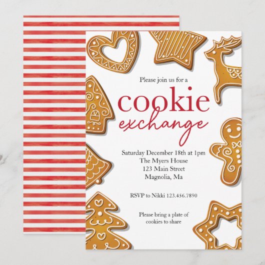 Invitation Fête d'échange de biscuits de Noël (Devant / Derrière)