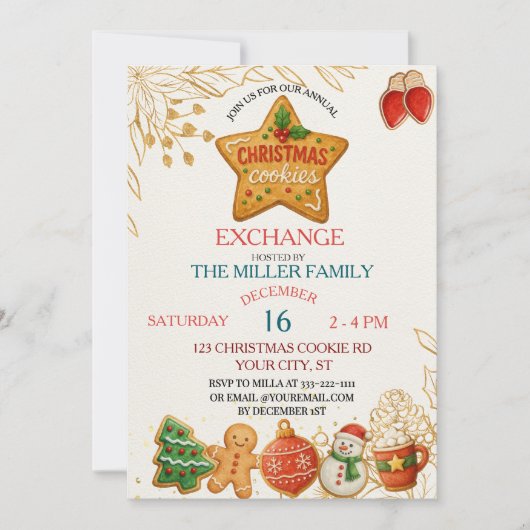 Invitation Fête d'échange de biscuits de Noël (Devant)
