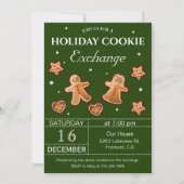 Invitation Fête d'échange de biscuits de Noël aux couleurs ve (Devant)