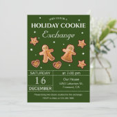 Invitation Fête d'échange de biscuits de Noël aux couleurs ve (Debout devant)