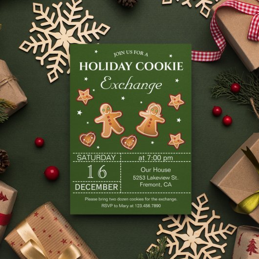 Invitation Fête d'échange de biscuits de Noël aux couleurs ve