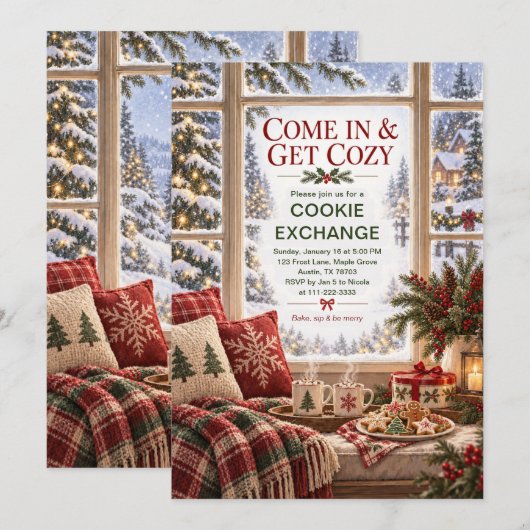 Invitation Fête d'échange de biscuits de Noël cosy (Devant / Derrière)