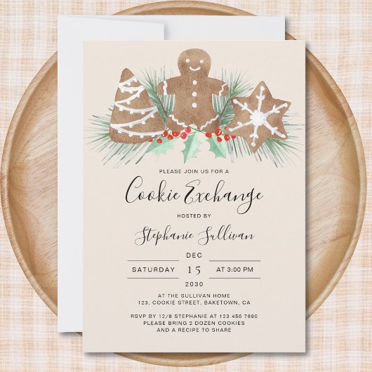 Invitation Fête d'échange de biscuits de Noël en forme d'homm