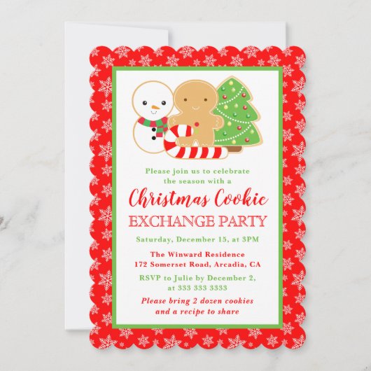 Invitation Fête d'échange de biscuits de Noël festifs (Devant)