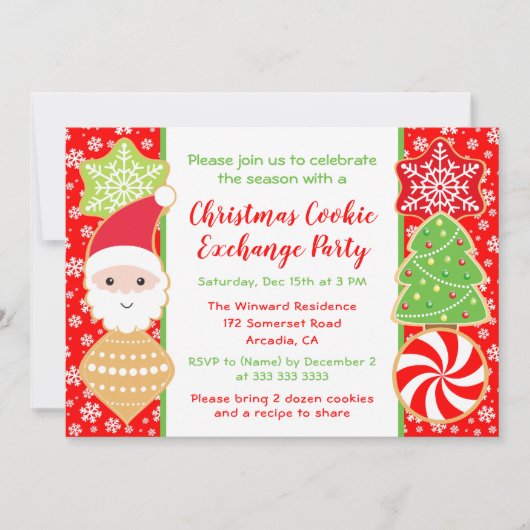 Invitation Fête d'échange de biscuits de Noël mignonne (Devant)