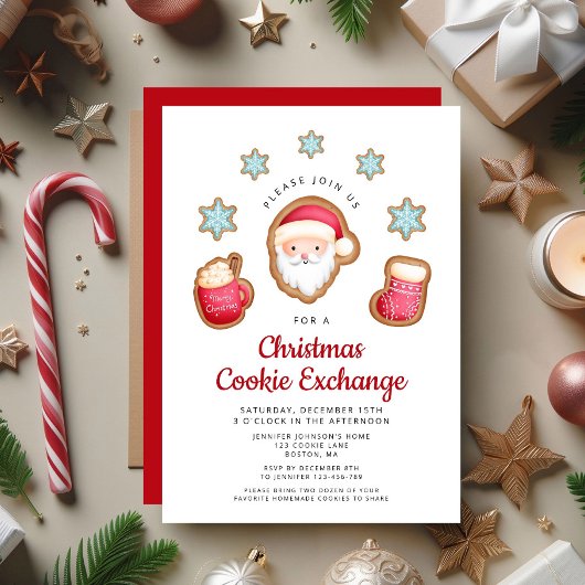 Invitation Fête d'échange de biscuits de Noël mignons