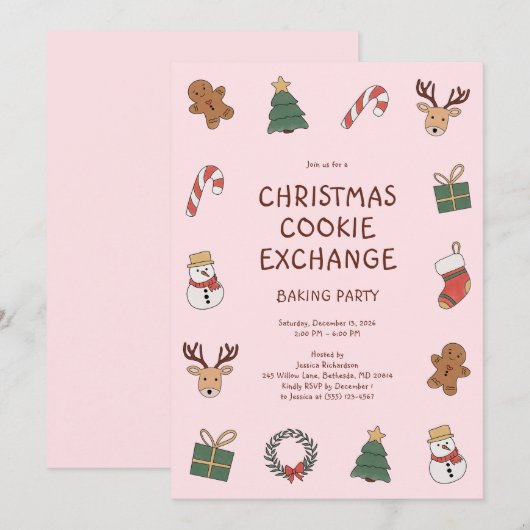 Invitation Fête d'échange de biscuits de Noël pour enfants fe (Devant / Derrière)