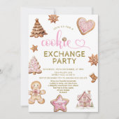 Invitation Fête d'échange de biscuits de Noël rose mignonne (Devant)