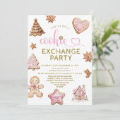Invitation Fête d'échange de biscuits de Noël rose mignonne (Debout devant)