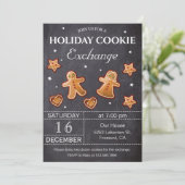 Invitation Fête d'échange de biscuits de Noël sur tableau noi (Debout devant)