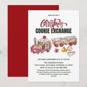 Invitation Fête d'échange de biscuits de train de Noël festiv