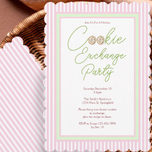 Invitation Fête d'échange de biscuits de vacances rose et ver