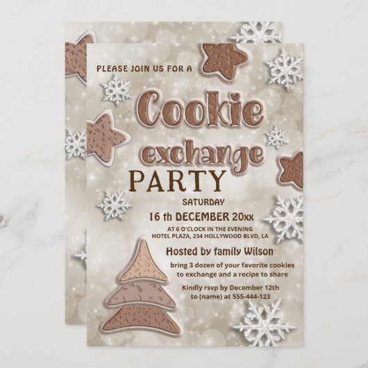 Invitation Fête d'échange de biscuits modernes d'hiver (Devant / Derrière)