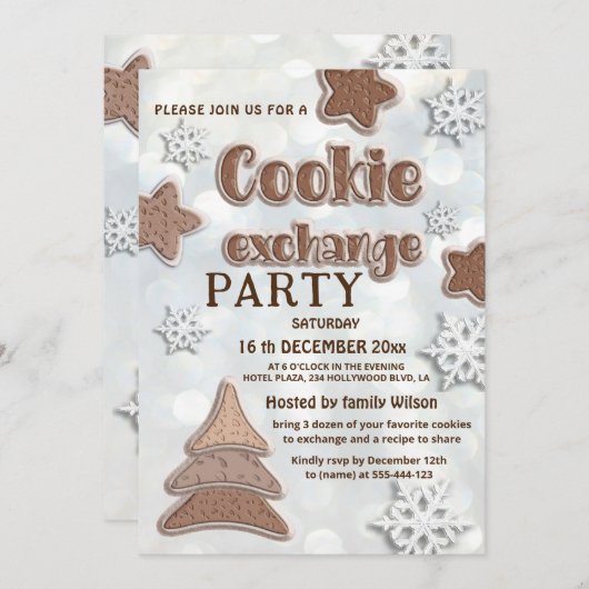 Invitation Fête d'échange de biscuits modernes d'hiver (Devant / Derrière)