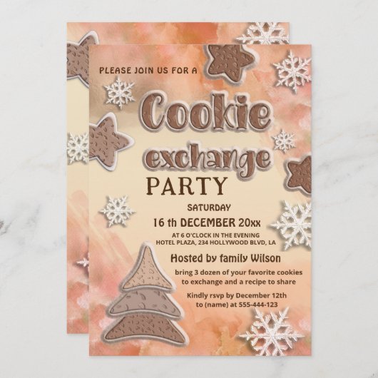 Invitation Fête d'échange de biscuits modernes d'hiver (Devant / Derrière)