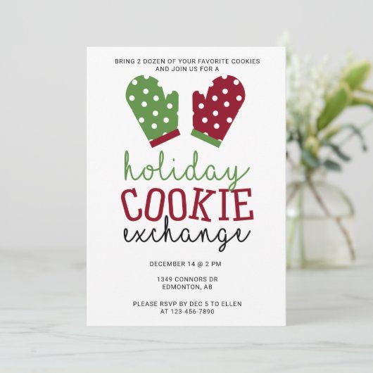 Invitation Fête d'échange de biscuits Noël Four Mitts (Debout devant)