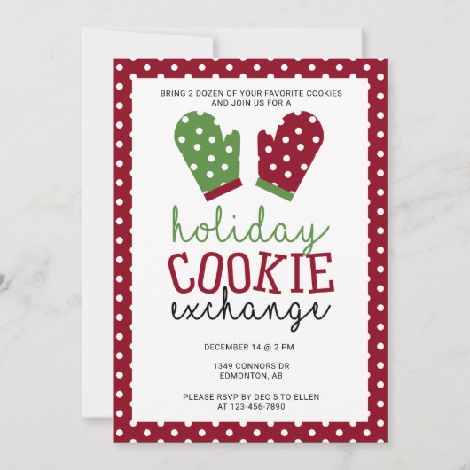 Invitation Fête d'échange de biscuits Noël Four Mitts (Devant)