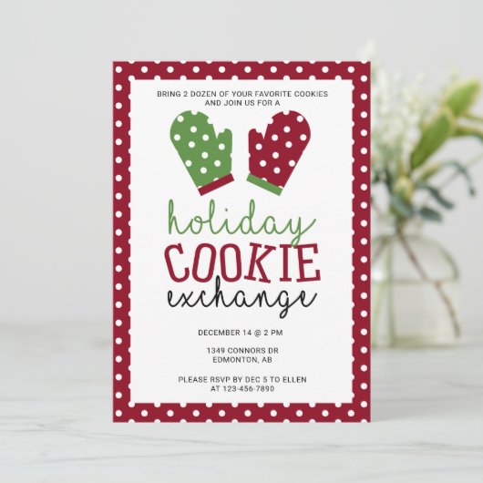 Invitation Fête d'échange de biscuits Noël Four Mitts (Debout devant)