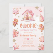 Invitation Fête d'échange de biscuits Noël pain d'épices rose (Devant)