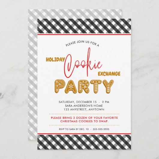 Invitation Fête d'échange de biscuits Noël Plaid (Devant / Derrière)